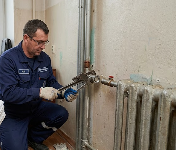 Calorifer și robinet termostatic într-un apartament racordat la sistemul centralizat de încălzire